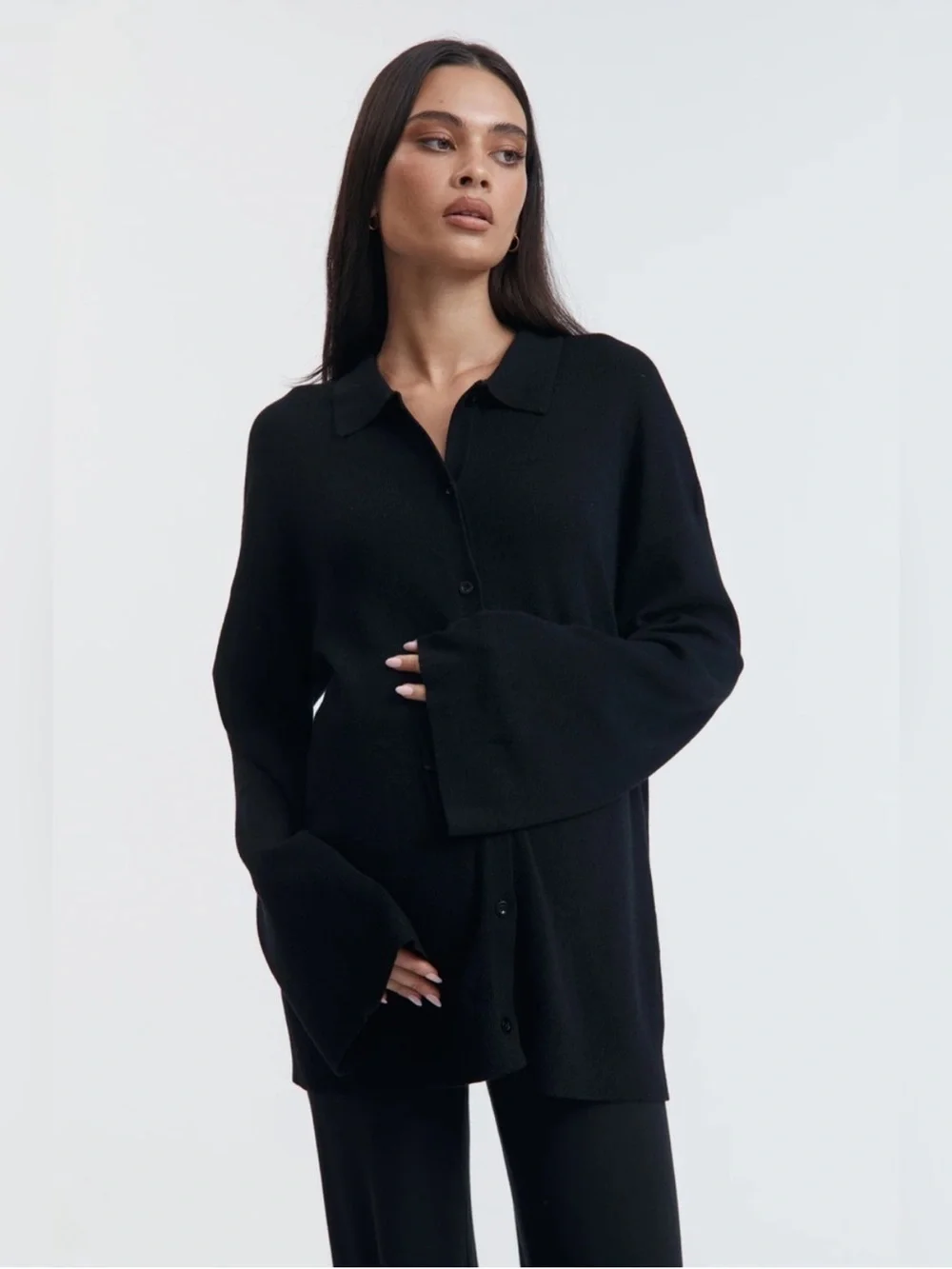 LEGOE Heritage LS button down collar top oversize bell sleeve Size 0